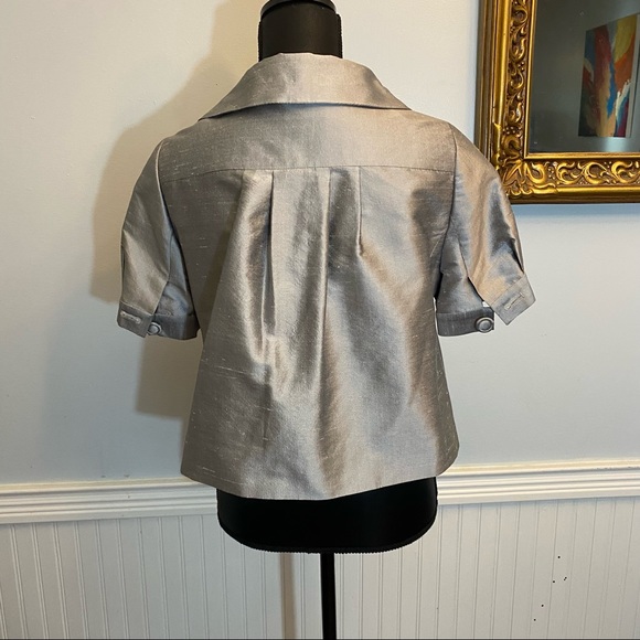 Ann Taylor Loft Womens Cropped Evening Jacket Petite 8 Silver Short Sleeves - Picture 6 of 9